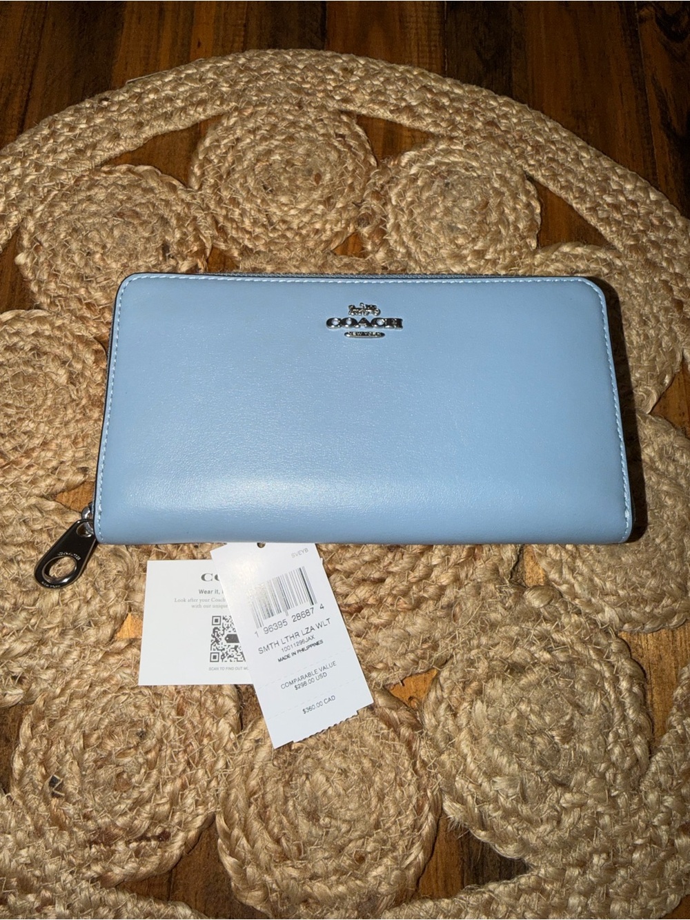 Coach Sky Blue Zip-Around Leather Wallet - Picture 6 of 6